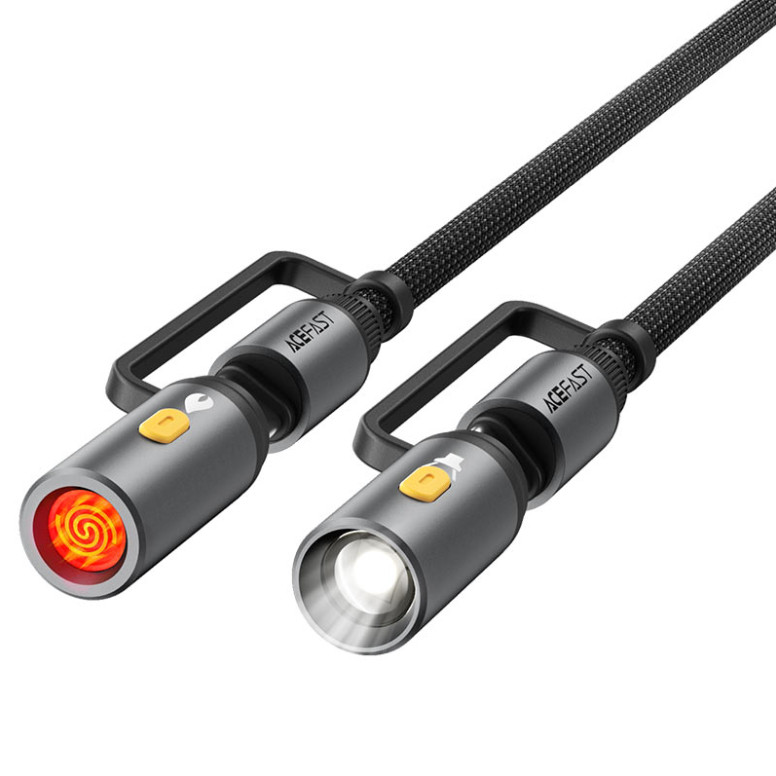 Кабель Type-C - 3 в 1 (Type-C+прикуриватель+LED подсветка) Acefast J4 (3A, 60W, 1,2 м) Черный