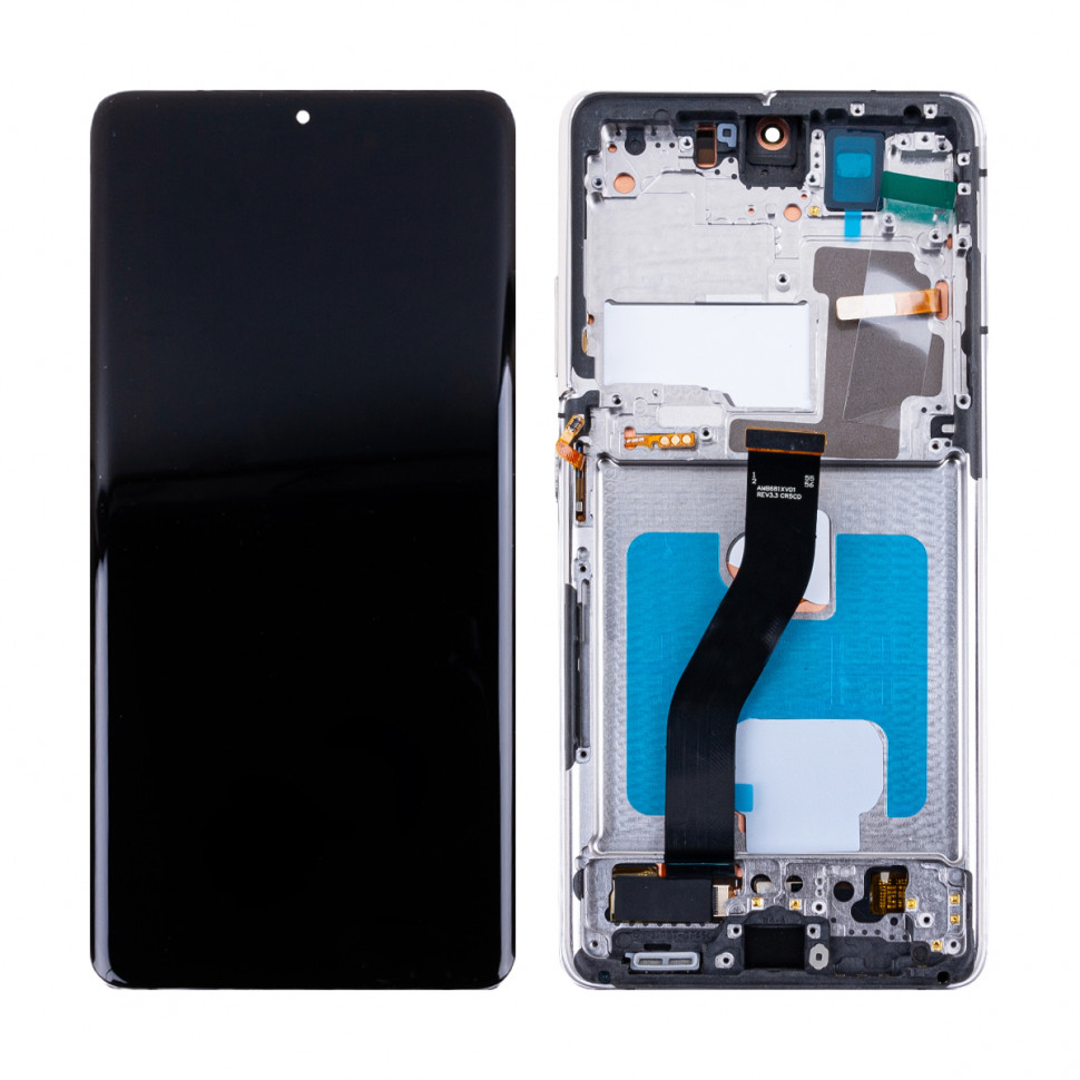 Дисплей с рамкой для Samsung G998B (S21 Ultra) Серебро OLED (Full Size)