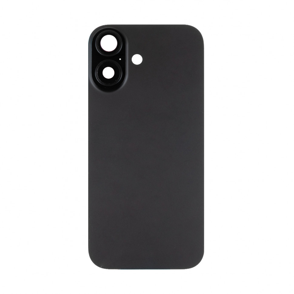 Задняя крышка для iPhone 17 в сборе со стеклом камеры Черный (стекло, логотип) - Премиум