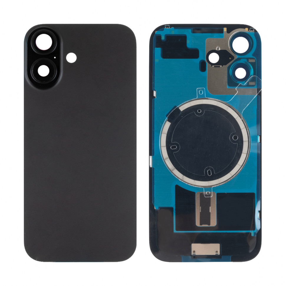 Задняя крышка для iPhone 17 в сборе со стеклом камеры Черный (стекло, логотип) - Премиум