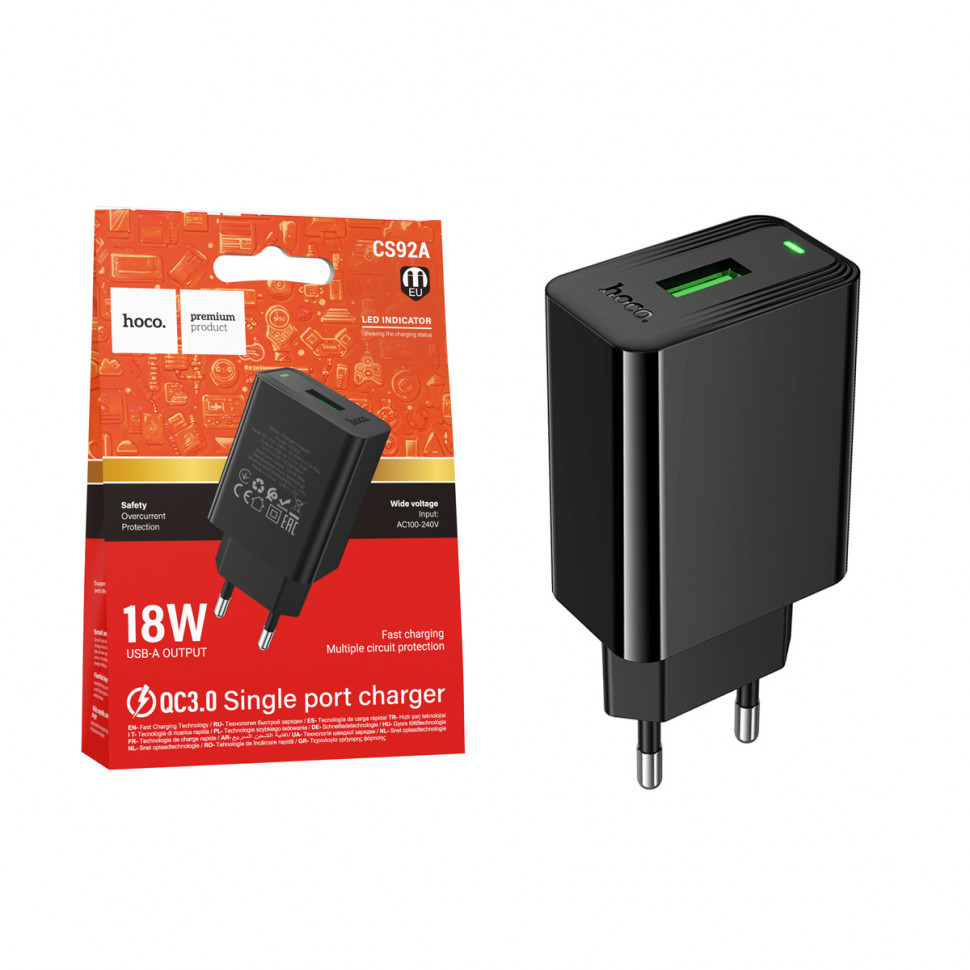 СЗУ USB Hoco CS92A (18W, QС3.0) Черный