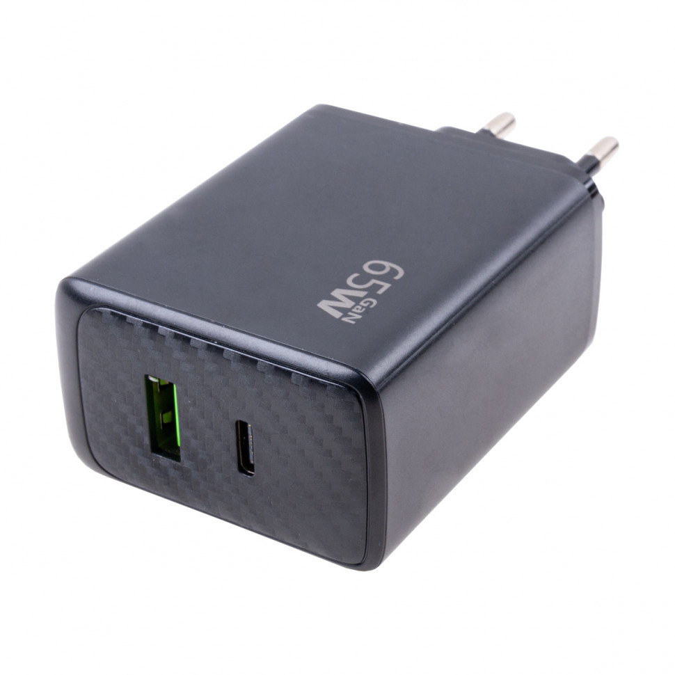 СЗУ USB/Type-C GaN (65W, QC3.0, PD, 2 порта) Черный