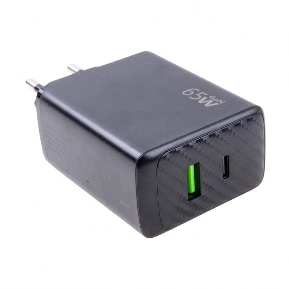 СЗУ USB/Type-C GaN (65W, QC3.0, PD, 2 порта) Черный