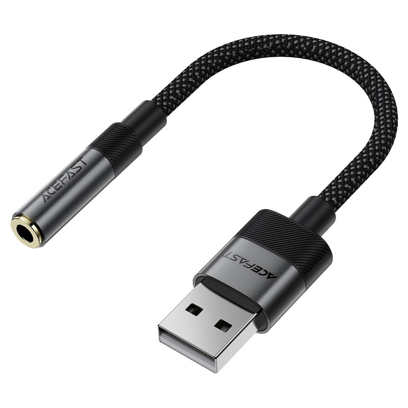 Адаптер USB - "3,5 мм" Jack Acefast J13 (оплетка нейлон) Черный