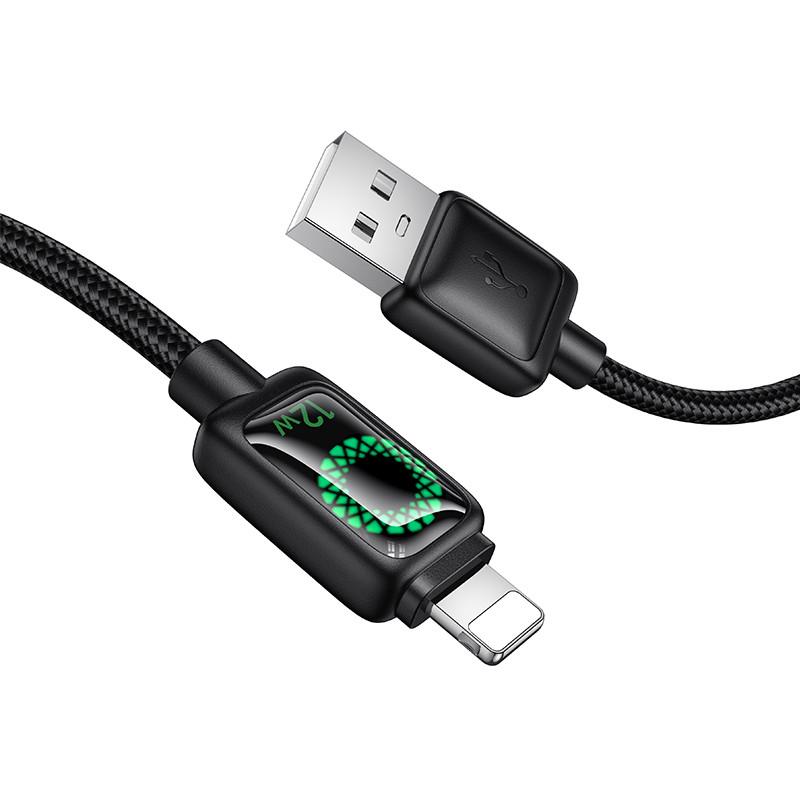 Кабель USB - Lightning Hoco U146 (12W, оплетка нейлон, 1.2 м) Черный