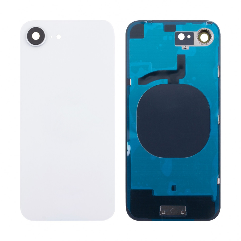 Задняя крышка для iPhone 16e в сборе со стеклом камеры Белый (стекло, логотип) - Премиум